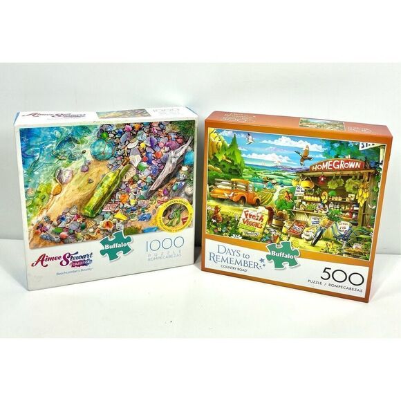 Buffalo Puzzles Aimee Stewart Beachcomber’s Bounty 1000pc Days To Remember 500pc - Picture 1 of 2